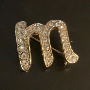 M Brooch-Pin With Crystal Accents Gold-Tone